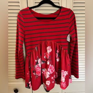 Red Striped and Floral Top